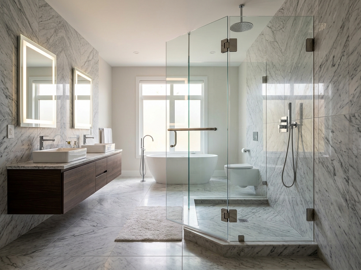 Cancel de baño en cristal templado batiente - Vidriera Monza Mexicali